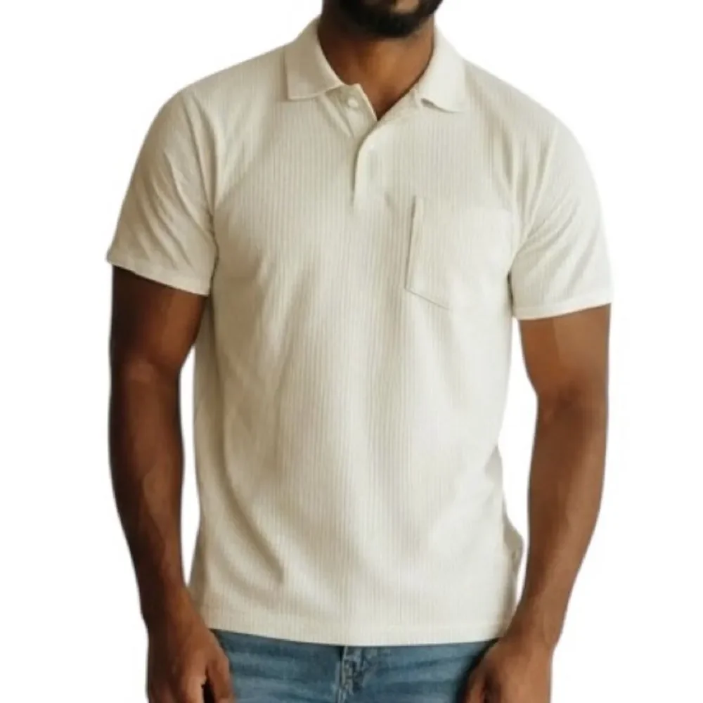 Banana Republic Men's Texture Striped Cream Polo Shirt With Pocket Size Medium